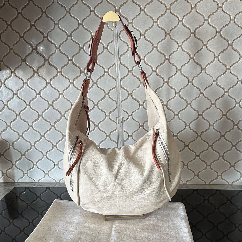Cream Hobo Bag with Leather Accents